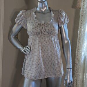 Matty M Ecru with Black Dots & Puff Sleeves Silk Blouse